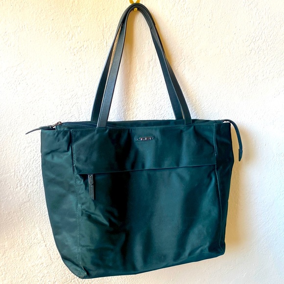 Tumi Handbags - Tumi Green Nylon Leather Trim Business Travel Double Handle Tote Shoulder Bag